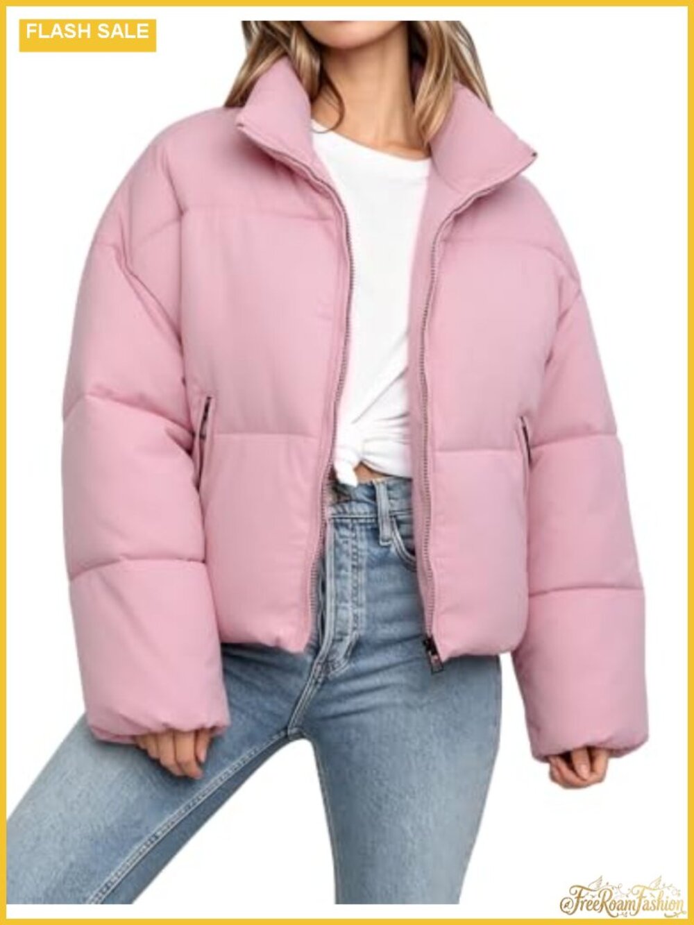 Women's Cropped Quilted Puffer Jacket Warm Zip Coat Pockets